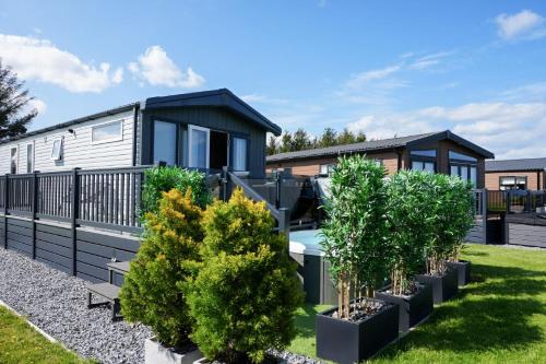 a tiny house with trees in a yard at Lodge No 83 - Stewart's Resort Cameron in St. Andrews