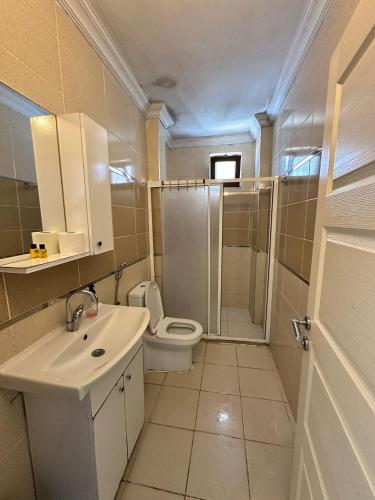 a bathroom with a toilet and a sink and a shower at ST Apart in Pelitli