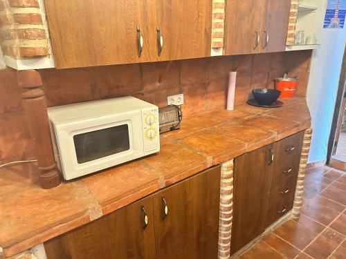 a microwave sitting on a counter in a kitchen at Gran Estepona Centro Historico y playa in Madrid