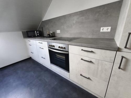 a kitchen with a stove and a sink at Ferienwohnung Andreas in St. Blasien