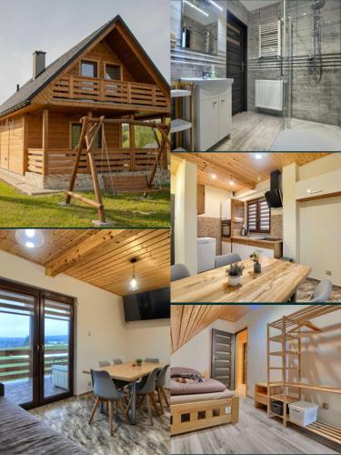 a group of four pictures of a house at Dom na wzgórzu in Ustrzyki Dolne