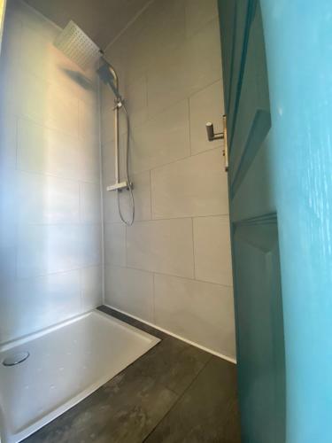 a bathroom with a bath tub and a shower at The Llama Farm France in Saint-Cyr-les-Champagnes