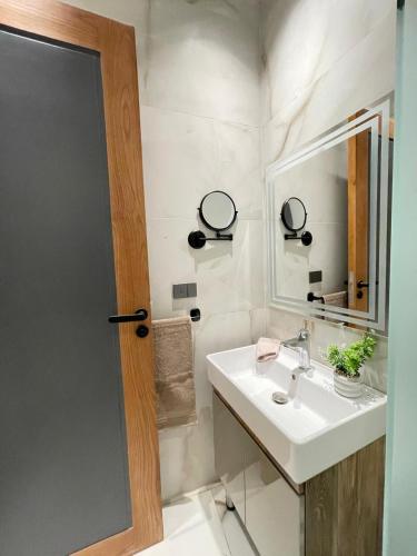 a bathroom with a sink and a mirror at Luxury Studio House 392-1 in 6th Of October