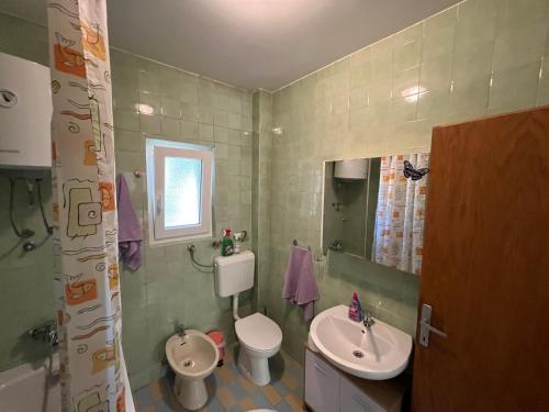 une salle de bains avec toilettes et lavabo dans l'établissement Apartman Ramiza, à Jadranovo