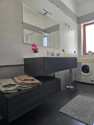 a bathroom with a sink and a washing machine at La Villa di Alice in Vignacastrisi