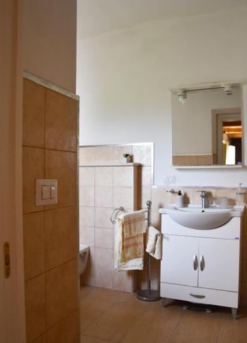 a bathroom with a sink and a mirror at Giardino del Gelso in Marconia