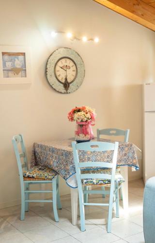 a table with two chairs and a clock on the wall at Residence Cà di Capri in Bussolengo
