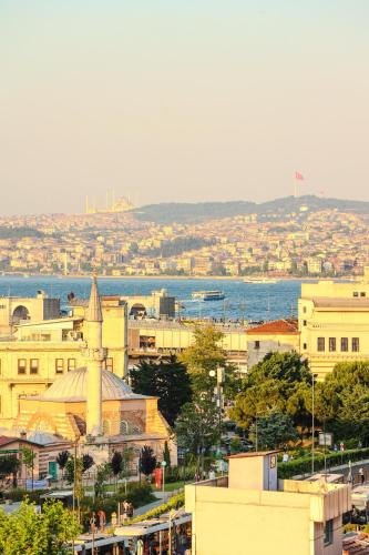a view of a city with a mosque and the water at Golden Horn Park Hotel in Istanbul