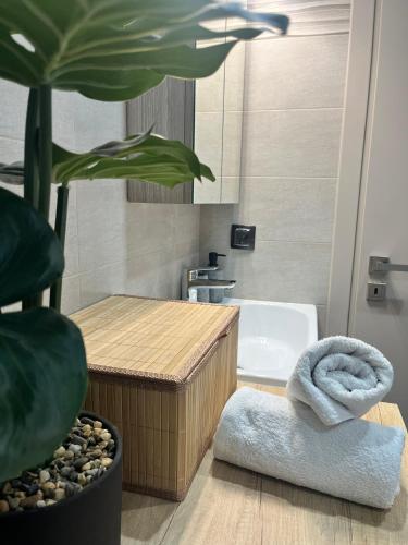 a bathroom with a bath tub and a plant at La casa in Chios