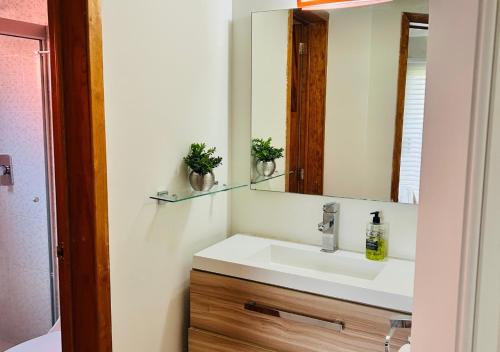 a bathroom with a sink and a mirror at Departamento para Renta en Querétaro in Mendiola