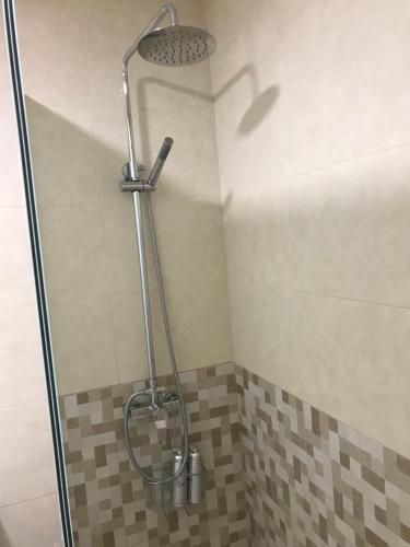 una ducha con cabezal de ducha en un baño en Apartamento Turístico “El Yugo”, en Arguedas