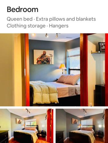 two pictures of a bedroom with two beds at Cliff House in West Vancouver