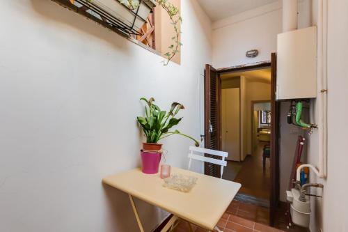 Purificazione 44 Guest House في روما: طاولة صغيرة في مطبخ عليه نبات