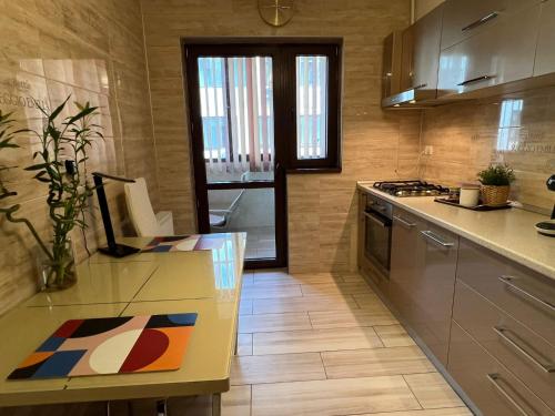 kuchnia z kuchenką i blatem w obiekcie Aparthotel Brown w Bukareszcie