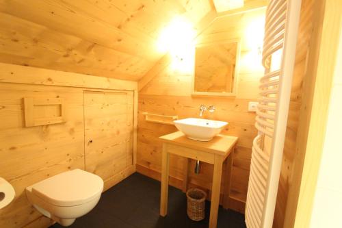 a bathroom with a toilet and a sink at La Portaz in Rossinière