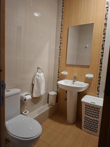 a bathroom with a toilet and a sink at Spacious Bugibba Seafront Villa Free Parking & WiFi in St. Paul's Bay