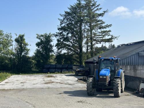 a blue truck parked next to a building at Rose Cottage in Inagh