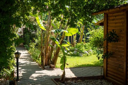 a small tree in a garden next to a sidewalk at Güneş Boutique Hotel - Oludeniz in Oludeniz