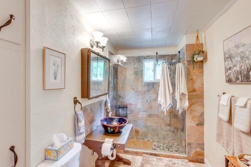 a bathroom with a shower and a sink at Hike On-Site Mountain-View Hideaway in Durango in Durango