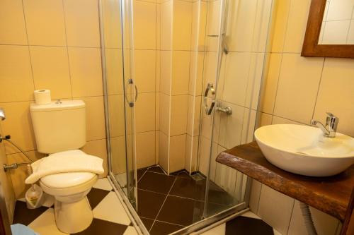 a bathroom with a toilet and a sink at Güneş Boutique Hotel - Oludeniz in Oludeniz