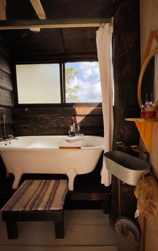 a bathroom with a bath tub and a window at Very Muy Epico in San Lucas del Pulque