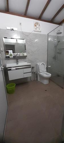 une salle de bain avec toilettes, lavabo et douche dans l'établissement Thotupala Villa, à Kandy