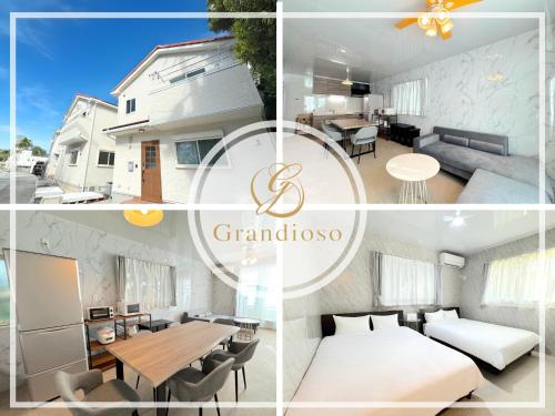 a collage of photos of a bedroom and a living room at Grande Ortho Okinawa Villa Onna 3 - Vacation STAY 91370 in Onna