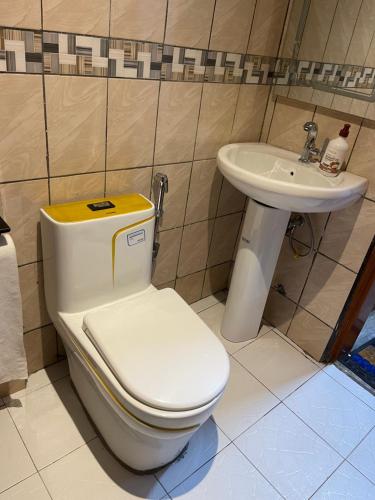 a bathroom with a toilet and a sink at Diamond luxe Apartments in Kofa