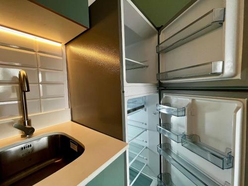 une cuisine avec un évier et un réfrigérateur dans l'établissement Living Vaisse, à Santiago