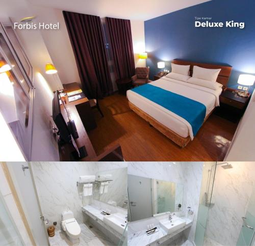 a hotel room with a bed and a bathroom at Forbis Hotel in Serang