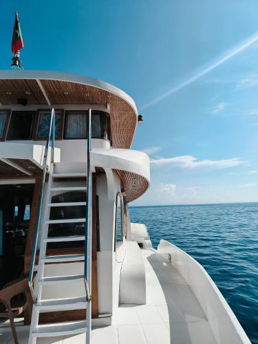 a staircase on the side of a boat in the water at Flying Fish in Male City