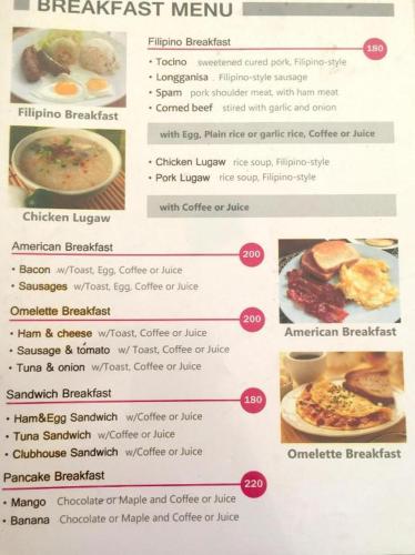 a menu for a breakfast menu in a restaurant at Malapatel in Logon