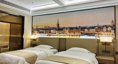 Ένα ή περισσότερα κρεβάτια σε δωμάτιο στο GreenTree Inn Qingyuan Qinghe Avenue Branch