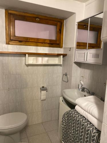 a small bathroom with a toilet and a sink at Bellagio Little Apartment in Bellagio