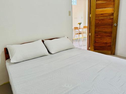 ein weißes Bett mit zwei Kissen darüber in der Unterkunft Narra Villas Soft Opening Promo Get Entire Unit in General Luna