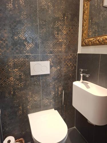 a bathroom with a toilet and a sink at Haus Montana in Lermoos