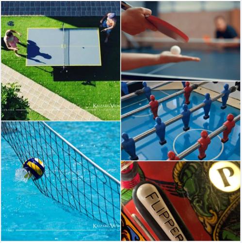 a collage of photos of people playing a game of volleyball at Kasparis View Residence in Pano Lefkara
