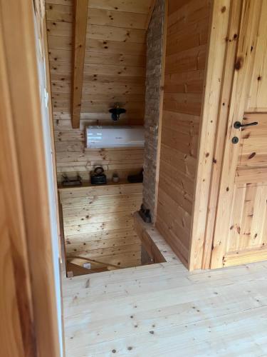 an inside view of a sauna in a wooden house at Hiška Erika - Wood House Erika in Šoštanj