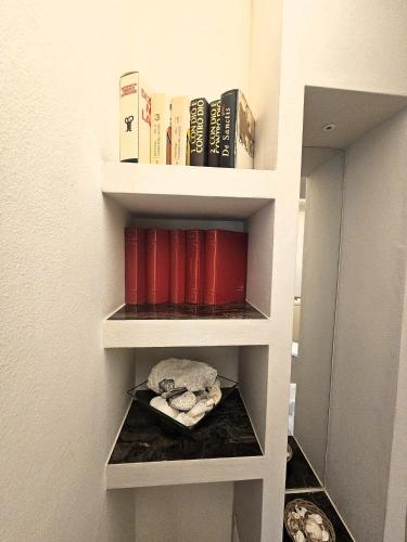 a book shelf with books in a room at Affittacamere Casa Brajan in Follonica