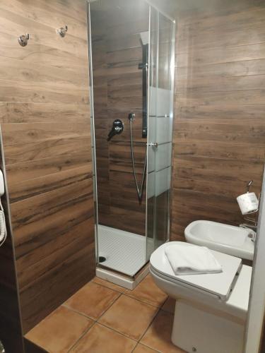 a bathroom with a toilet and a shower at PALAZZO FULGHER in Cagliari