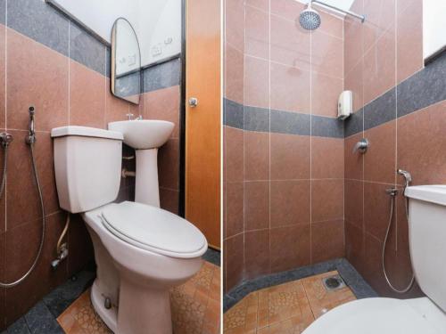two pictures of a bathroom with a toilet and a sink at OYO 89968 Sri Sutra Hotel in Kepong Cubitt Forest Village