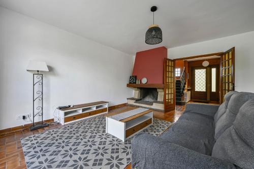un salon avec un canapé et une cheminée dans l'établissement Casa Serena - 6 Prs - Proche Paris - Métro 7, à Villejuif