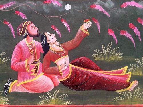 a painting of a man and a woman sitting on the ground at Beskid Masala in Ropki