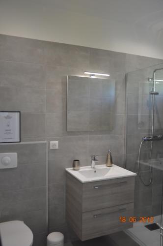 łazienka z umywalką, prysznicem i toaletą w obiekcie N4 Maison T2 climatisé w Ajaccio