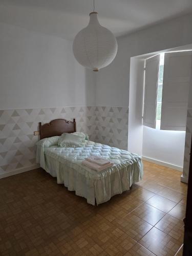 a bedroom with a bed and a pendant light at Villa Janeixa in Lariño