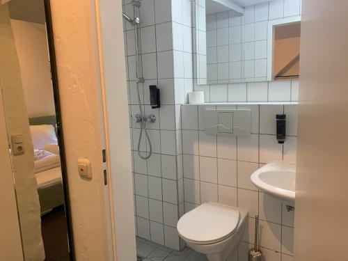 a bathroom with a toilet and a sink at Alte Wassermühle in Lenzen