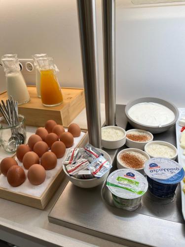 a counter with eggs and other ingredients on it at Terra Vinum in Neméa