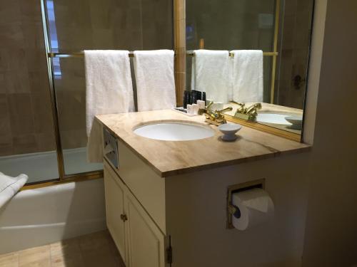 a bathroom with a sink, mirror and bath tub at Kensington Park Hotel in San Francisco