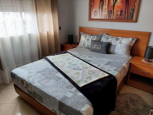 a bedroom with a large bed with pillows at Appartement avec terrasse au cœur du centre-ville de Rabat in Rabat