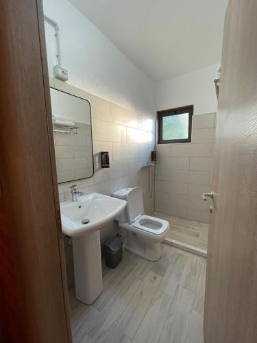 a bathroom with a sink and a toilet at Mirjana Guesthouse in Pukë